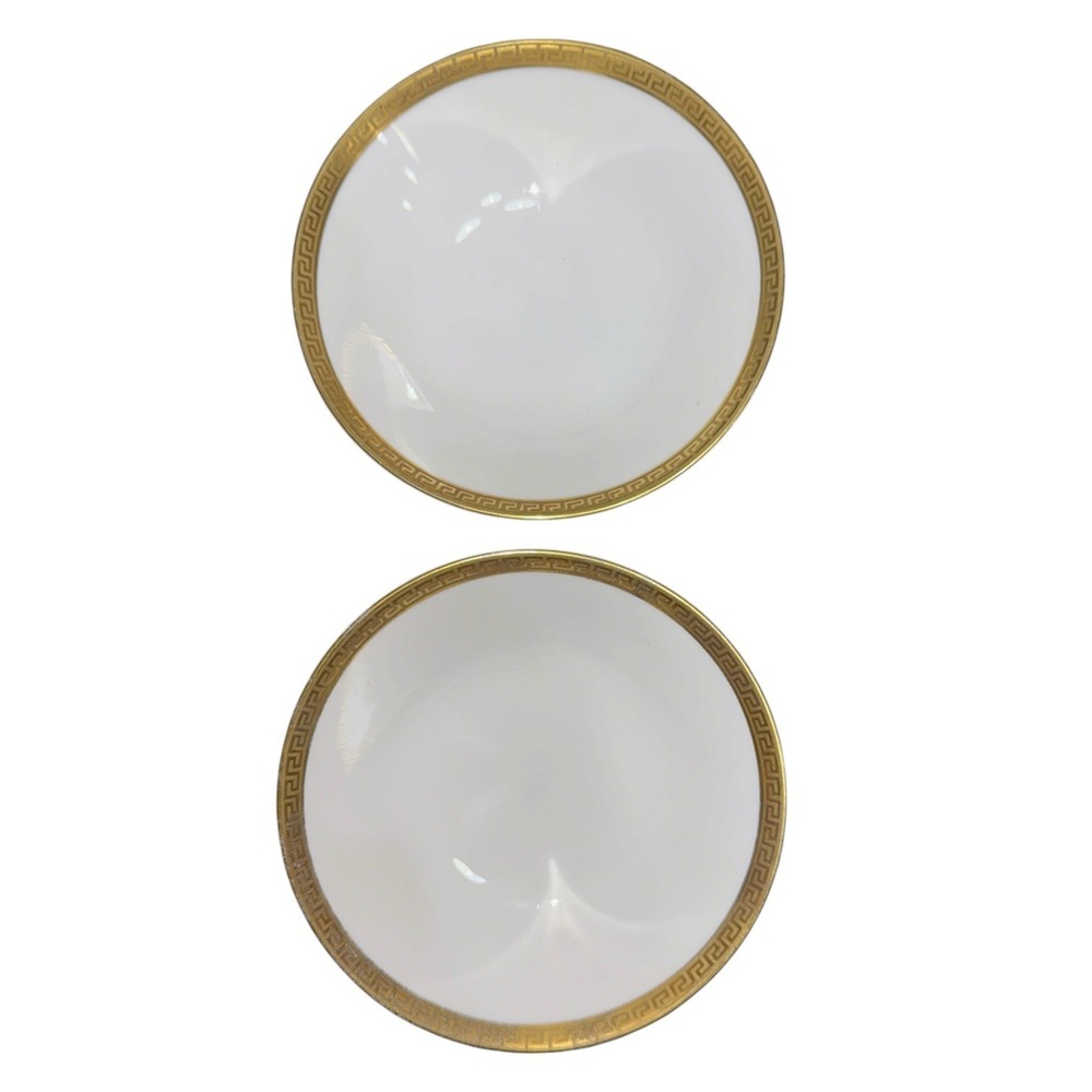 Vintage Treasure Chest Germany 5" Dessert Berry Bowls Gold Greek Key Set of 2